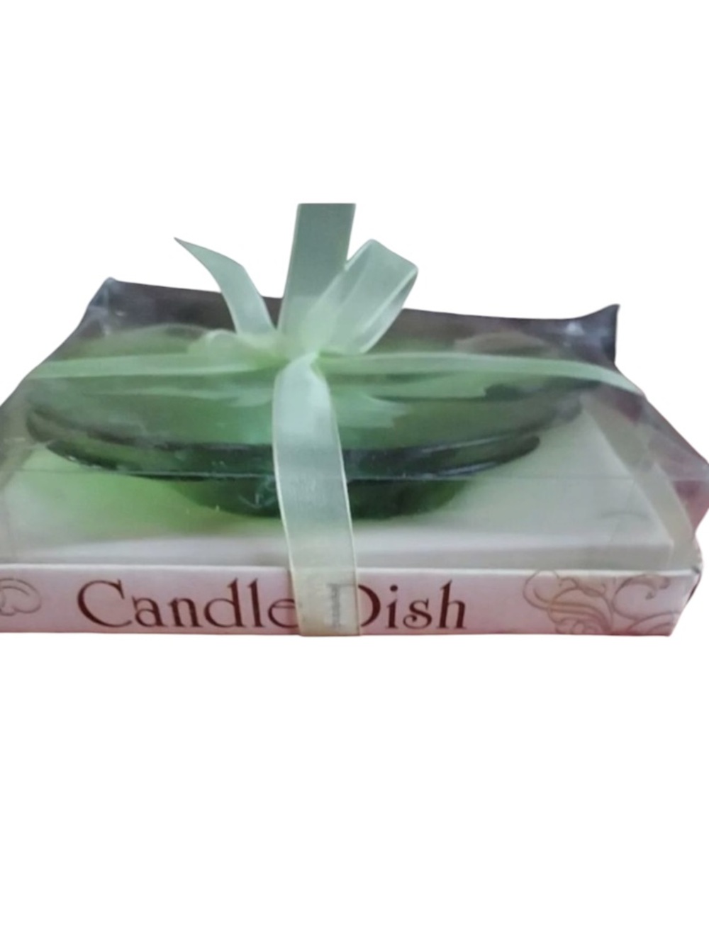 LUMINESSENCE Candles : Dish green Glass Flower 6 inch includes 1 candle new